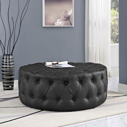 ottomans | CasaFoyer Amour Tufted Round Ottoman | Elegant Design | Plush Foam Padding | High-Quality Vinyl Upholstery | Sturdy Black Legs | Resting Feet, Showcasing Magazines | Enhance Interior Decor | Set of 1 | casafoyer.myshopify.com