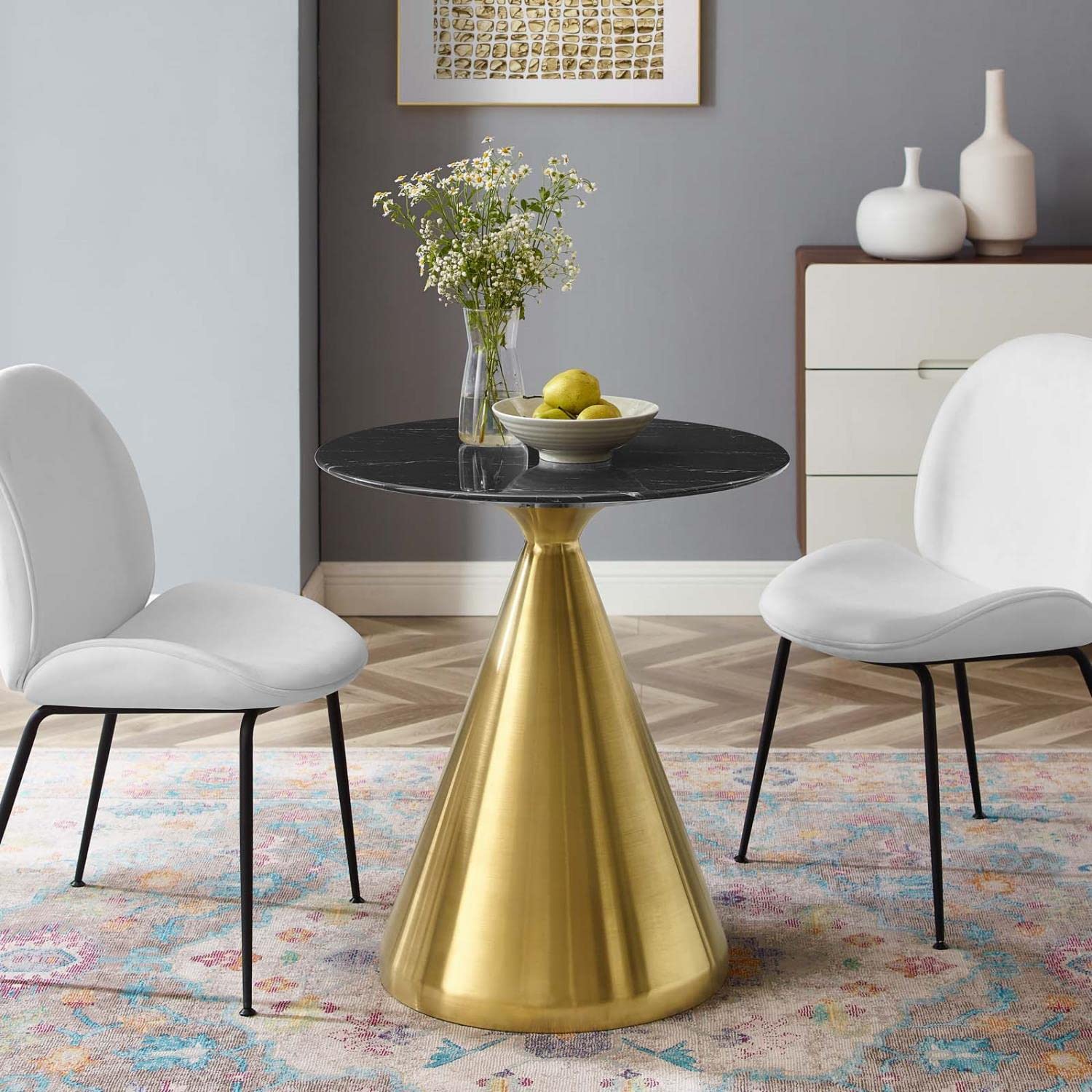 patio dining tables | CasaFoyer Tupelo 28 Dining Table | Modern Style | Elegant Organic Shape | Polished Gold Metal Base | Artificial Marble Top | Easy-to-Clean Finish | Non-Marking Ring | casafoyer.myshopify.com