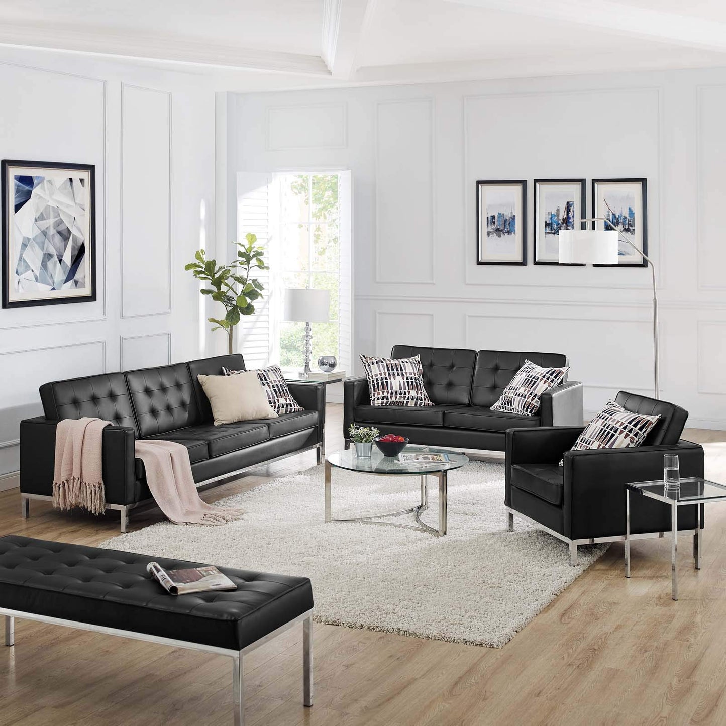 kitchen and dining room sets | CasaFoyer Loft Tufted Faux Leather Accent 3 Piece Set | Modern Mid-Century Style | Sofa, Loveseat, Armchair | Silver Legs | 900 lbs, 600 lbs, 300 lbs Weight Capacities | casafoyer.myshopify.com