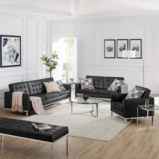 kitchen and dining room sets | CasaFoyer Loft Tufted Faux Leather Accent 3 Piece Set | Modern Mid-Century Style | Sofa, Loveseat, Armchair | Silver Legs | 900 lbs, 600 lbs, 300 lbs Weight Capacities | casafoyer.myshopify.com