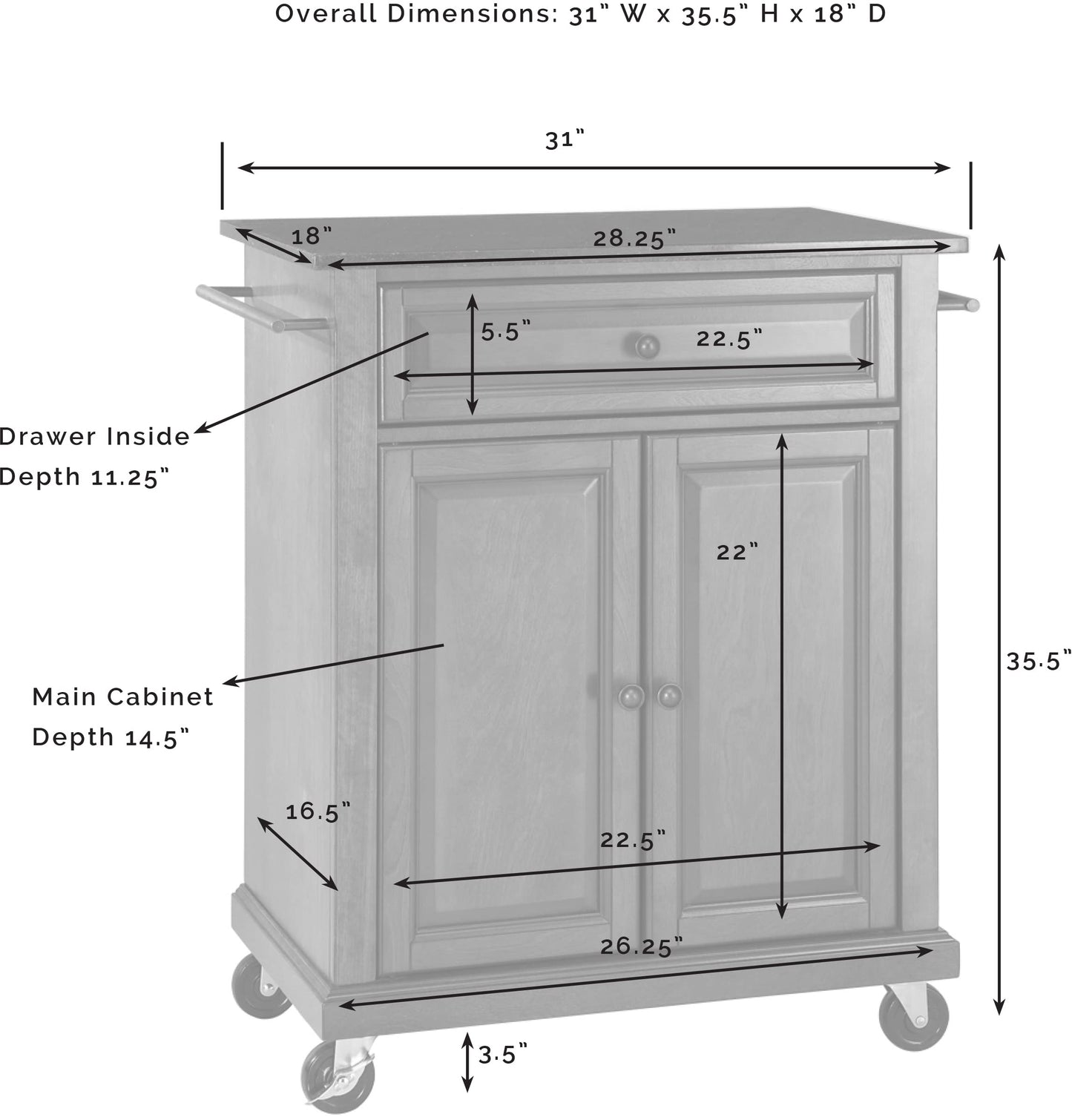 Kitchen Cart | Solid Hardwood Portable Kitchen Cart | Elegant Raised Panel Doors | Ample Storage Space | Easy Mobility | Black Finish | casafoyer.myshopify.com