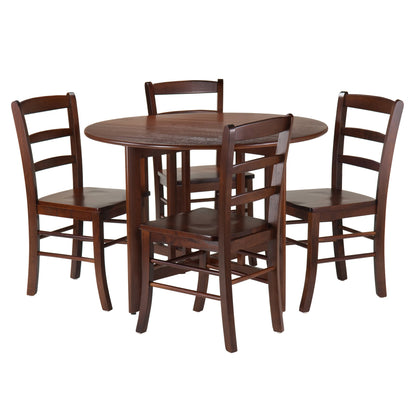 childrens table and chair sets | CasaFoyer Alamo Round Drop Leaf Table Set | 42 Diameter | 4 Chairs | Solid Wood | Walnut Finish | Perfect for Small Spaces | Easy Assembly | casafoyer.myshopify.com