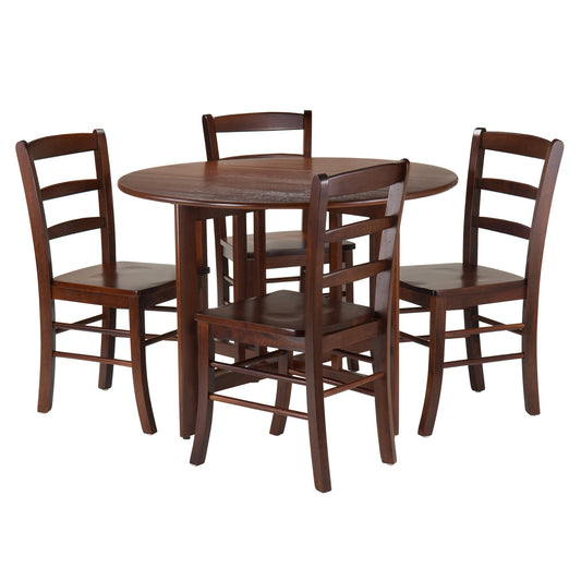 childrens table and chair sets | CasaFoyer Alamo Round Drop Leaf Table Set | 42 Diameter | 4 Chairs | Solid Wood | Walnut Finish | Perfect for Small Spaces | Easy Assembly | casafoyer.myshopify.com