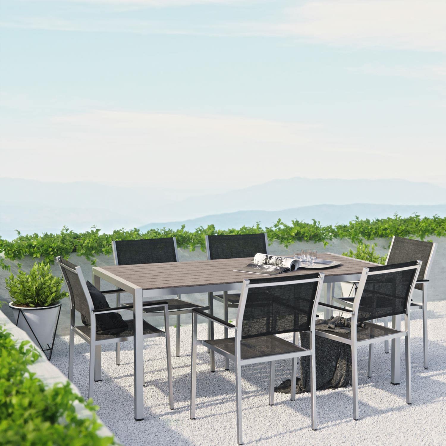 kitchen and dining room sets | CasaFoyer Shore Outdoor Patio Dining Furniture Set | Sturdy Aluminum Frame | Minimalist Design | 7 Piece Set | casafoyer.myshopify.com