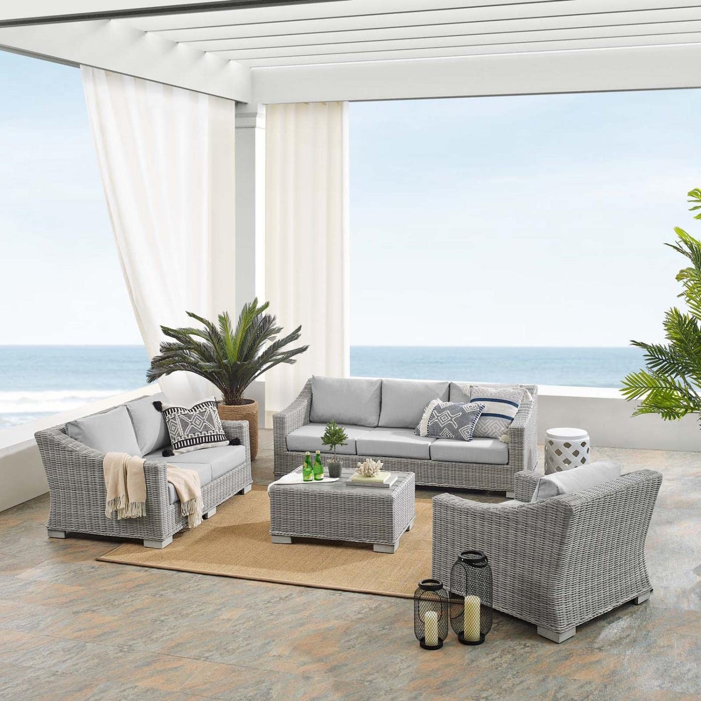 kitchen and dining room sets | CasaFoyer Conway Outdoor Patio Sunbrella Wicker Rattan 4-Piece Furniture Set | Stylish & Comfortable | UV-Resistant | Water-Resistant Covers | Easy Assembly | casafoyer.myshopify.com