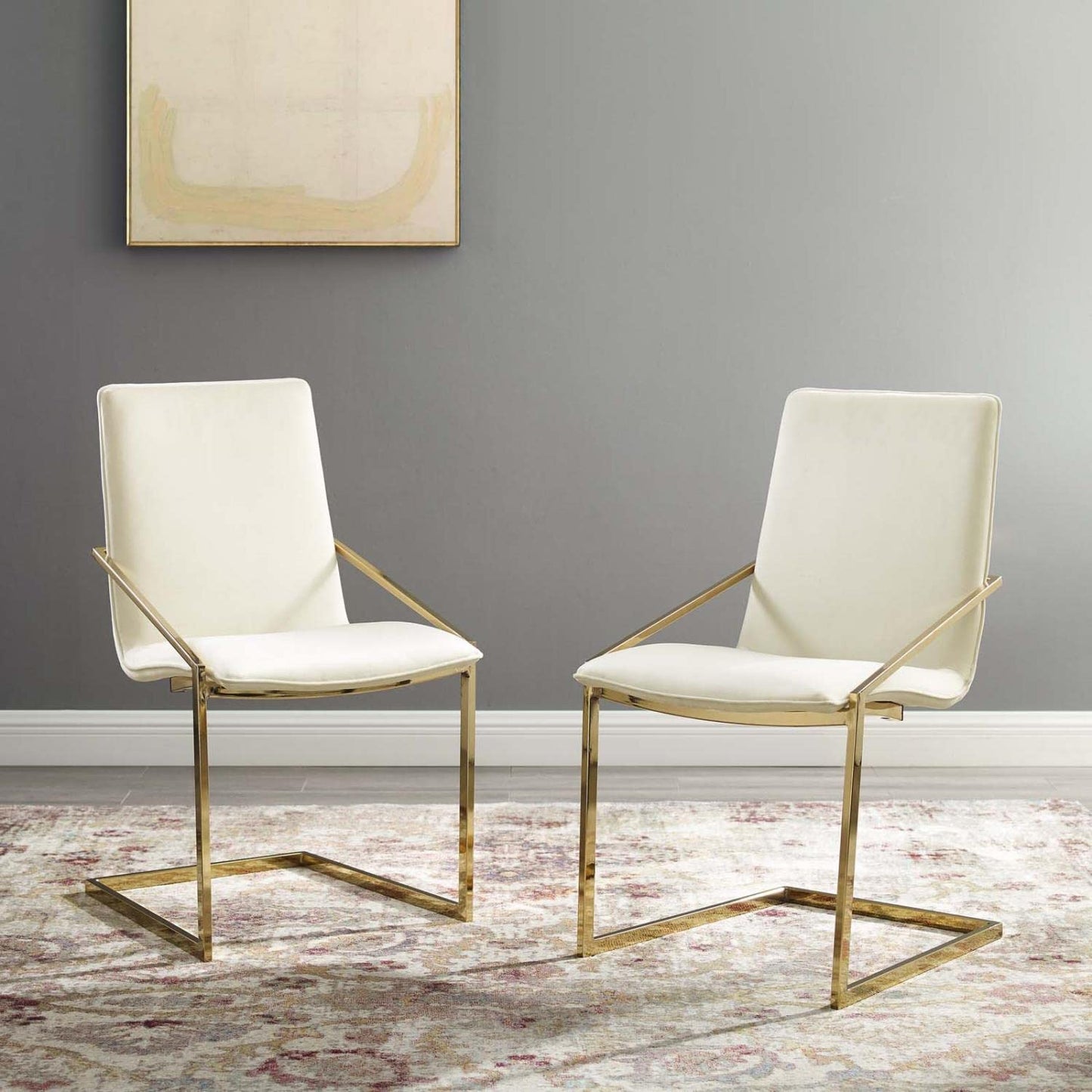 home office desk chairs | CasaFoyer Pitch Performance Velvet Upholstered Dining Armchair Set of 2 | Gold Ivory | Stain-Resistant | Comfortable Foam Padded Seat | Non-Marking Foot Caps | 330 lbs Weight Capacity | casafoyer.myshopify.com