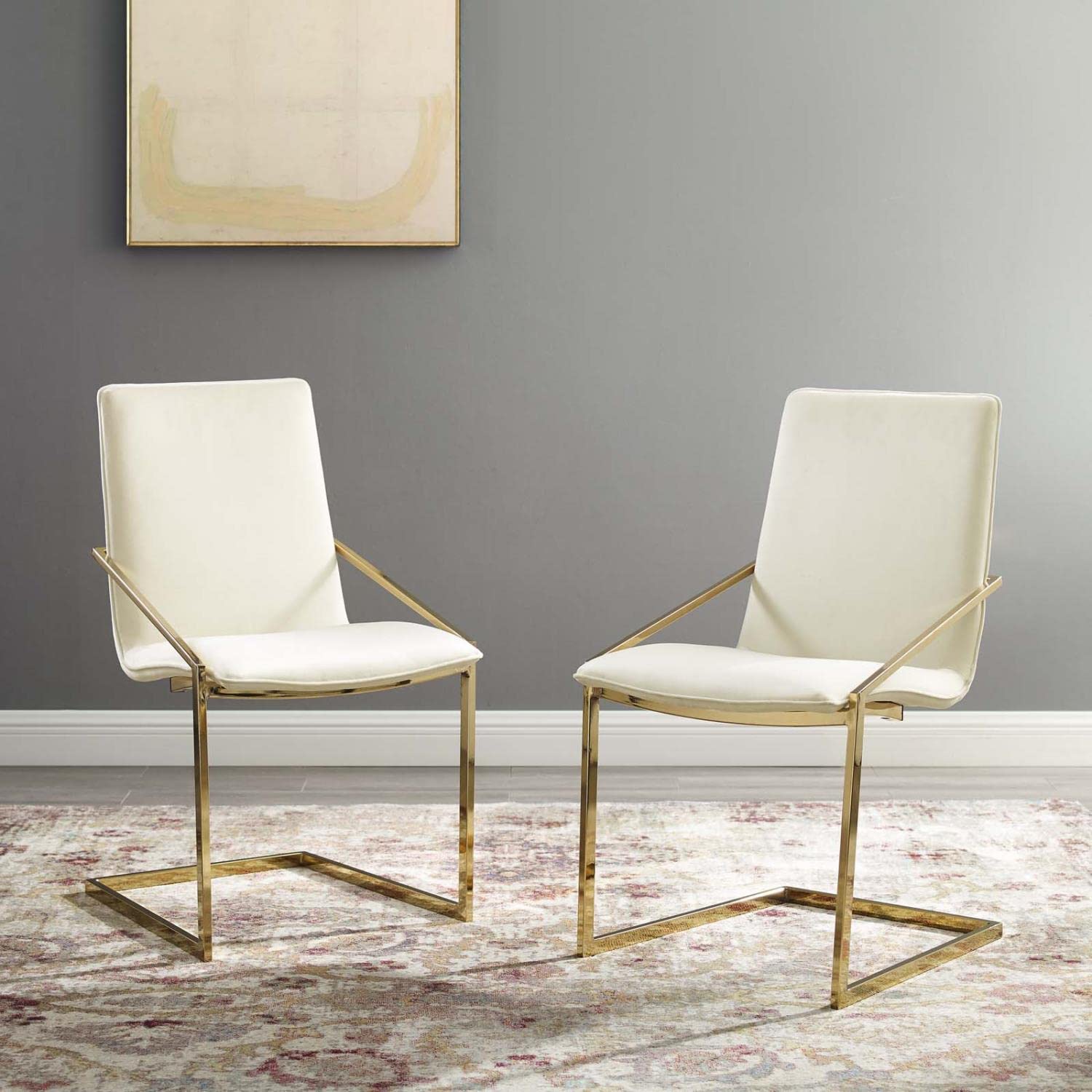 home office desk chairs | CasaFoyer Pitch Performance Velvet Upholstered Dining Armchair Set of 2 | Gold Ivory | Stain-Resistant | Comfortable Foam Padded Seat | Non-Marking Foot Caps | 330 lbs Weight Capacity | casafoyer.myshopify.com