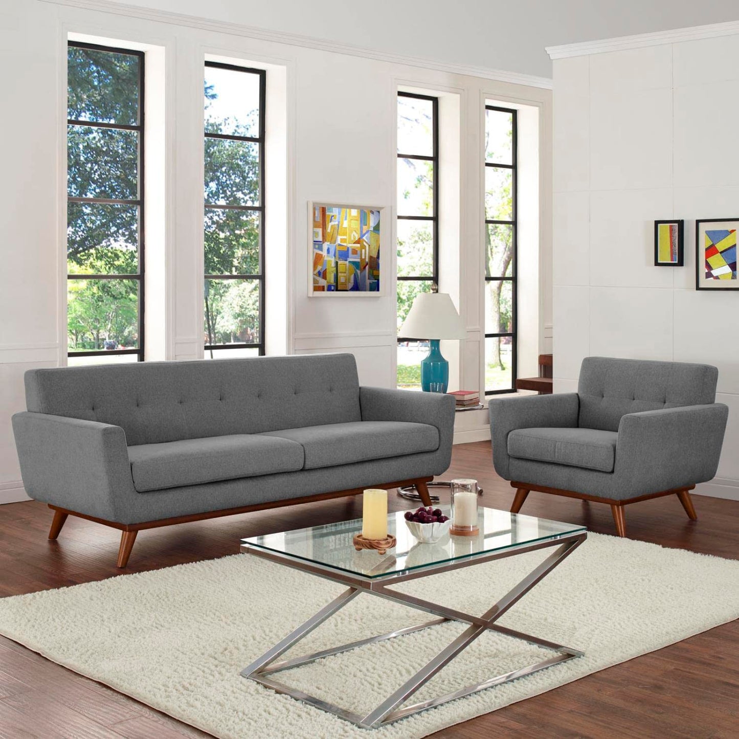 kitchen and dining room sets | CasaFoyer Engage Sofa & Armchair Set | Ultimate Comfort & Style | Tufted Buttons | Cherry Color Legs | Includes 1 Armchair & 1 Sofa | casafoyer.myshopify.com