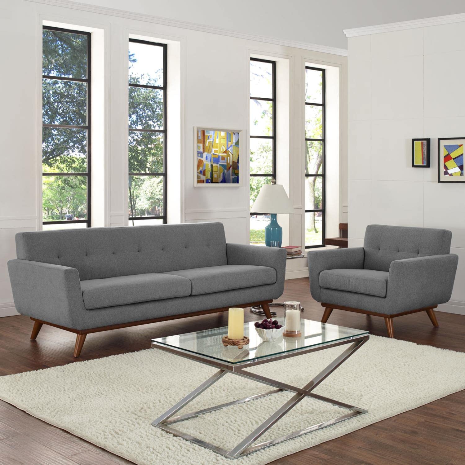 kitchen and dining room sets | CasaFoyer Engage Sofa & Armchair Set | Ultimate Comfort & Style | Tufted Buttons | Cherry Color Legs | Includes 1 Armchair & 1 Sofa | casafoyer.myshopify.com