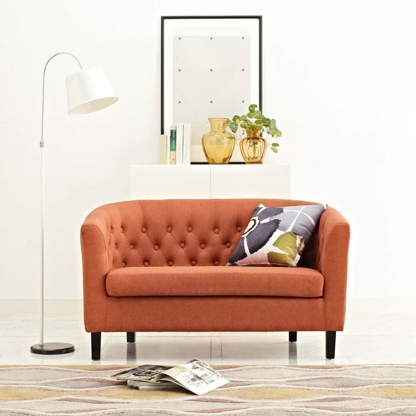 sofas | CasaFoyer Prospect Chesterfield Loveseat | Timeless Luxury | Modern Design | Button Tufting | Espresso Legs | Foam Padding | Polyester Fabric | Orange | casafoyer.myshopify.com