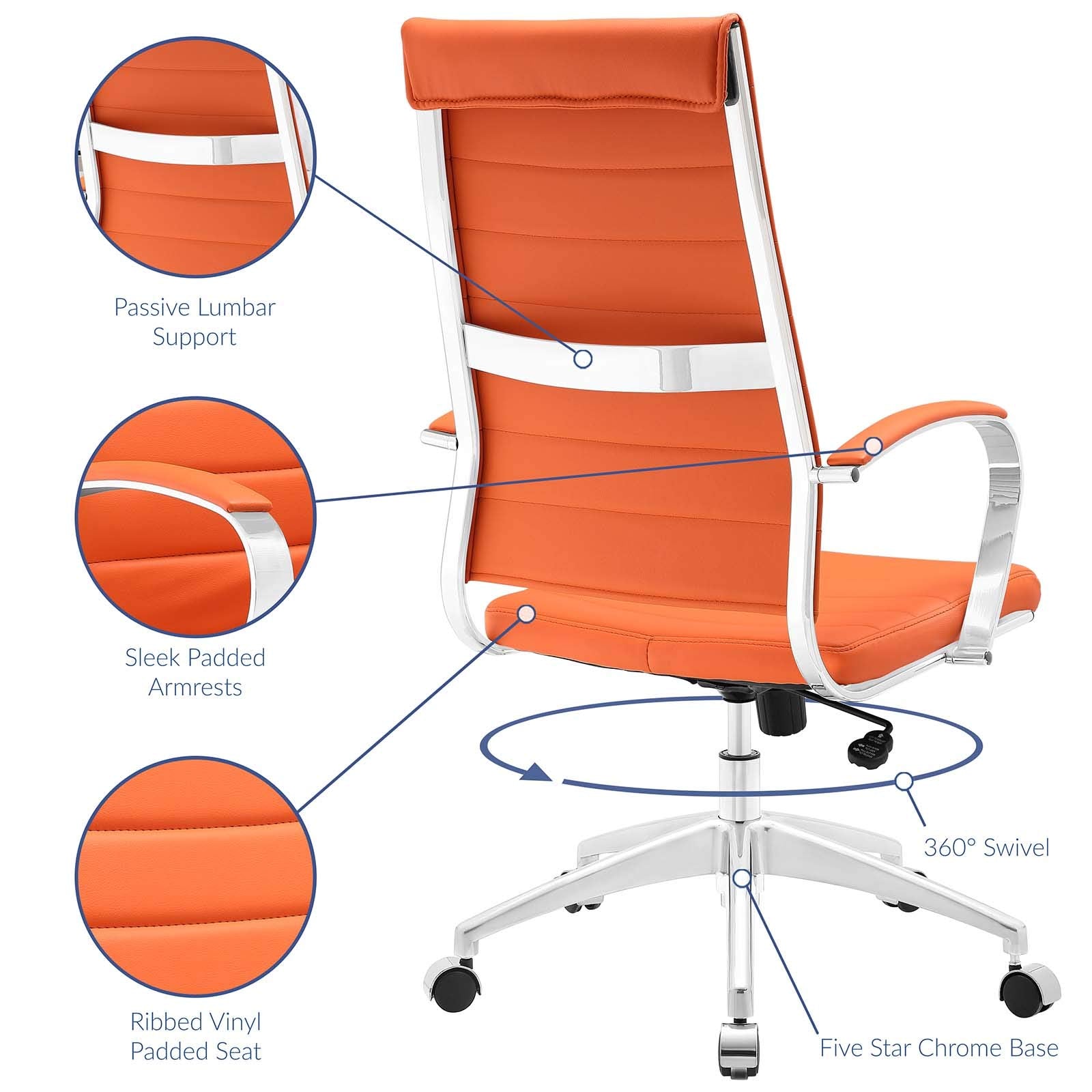 home office desk chairs | CasaFoyer Jive Highback Office Chair | Stylish & Functional | Comfortable Seating | Durable Ribbed Vinyl Back | Adjustable Back Position | Chrome-plated Aluminum Base | Easy Mobility | Ideal for Modern Office | casafoyer.myshopify.com