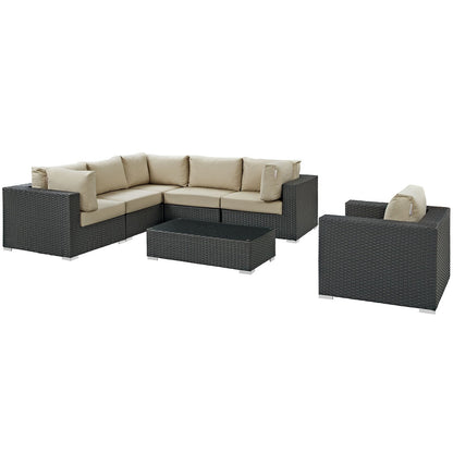 kitchen and dining room sets | CasaFoyer Sojourn Outdoor Patio Furniture Set | Sunbrella Cushions | Synthetic Rattan | UV Protection | Aluminum Frame | Includes Armchair, Coffee Table, Corners, Armless Chairs | casafoyer.myshopify.com