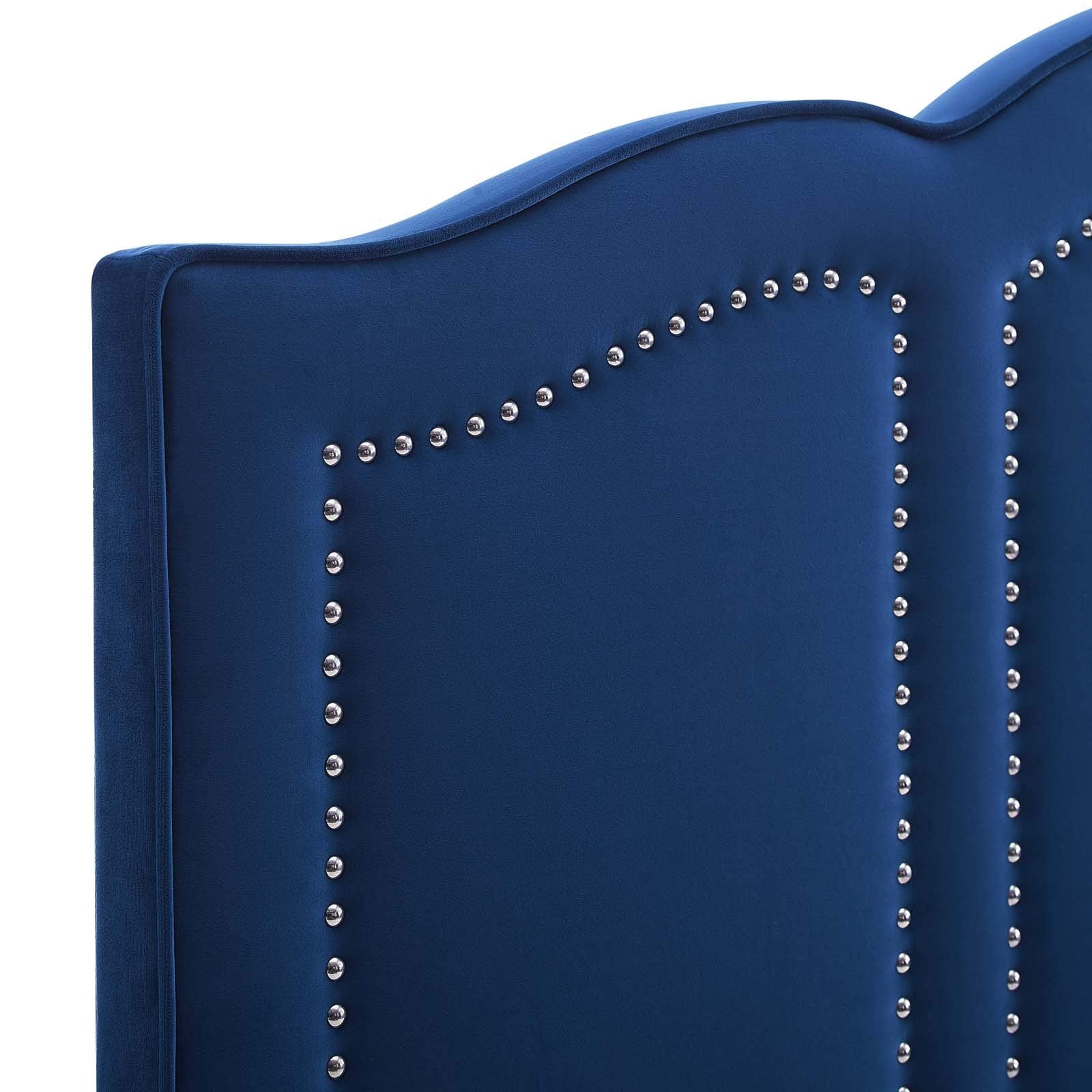 headboards | CasaFoyer Cecilia Performance Velvet King/California King Headboard | Glamorous Deco Style | Nailhead Trim | Soft & Stain-Resistant | Adjustable Height | Navy | casafoyer.myshopify.com