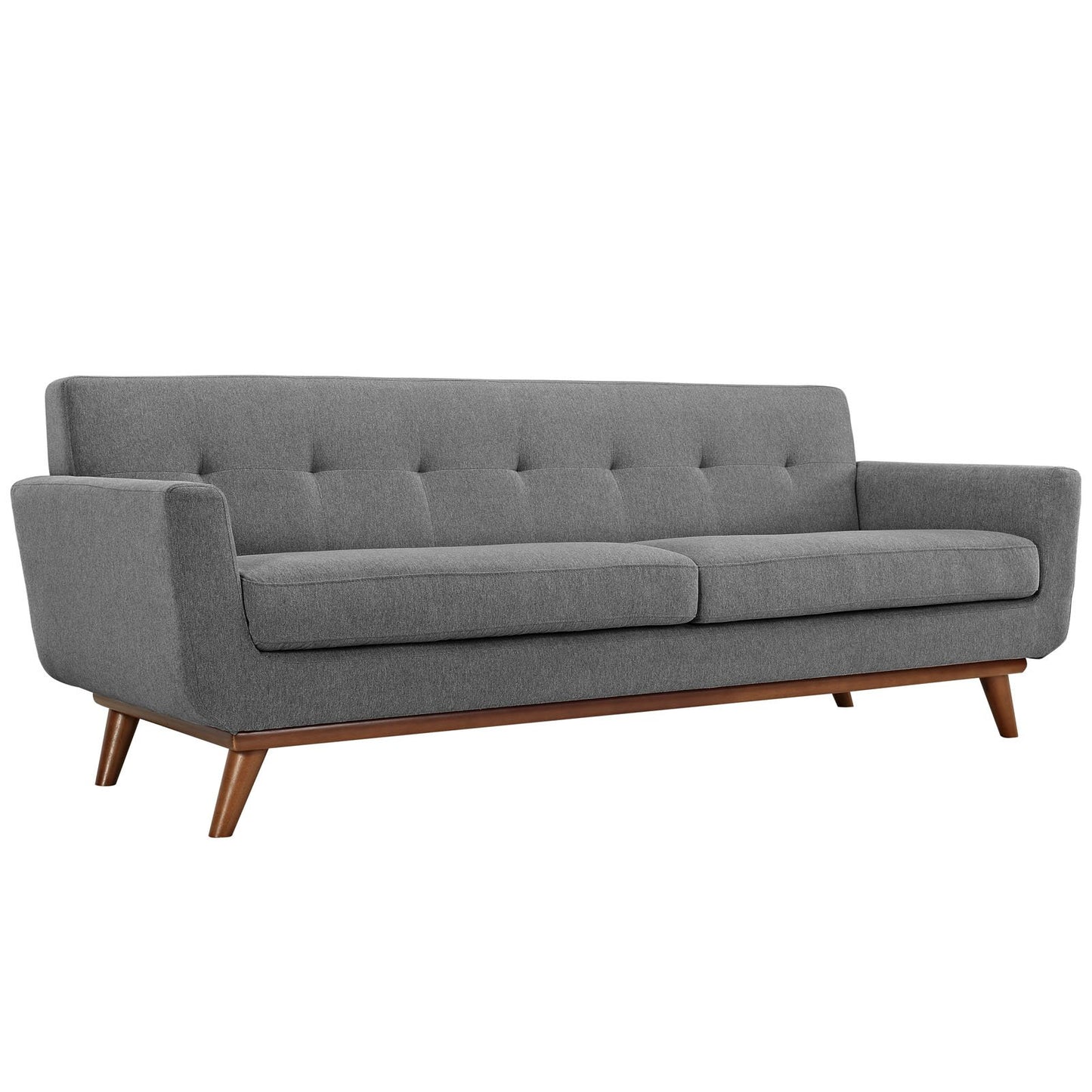 sofas | Engage Sofa | Gently Curved | Dual Cushions | Tufted Buttons | Cherry Wood Legs | Lounging, Coffee Brunch, Conversations | Upholstered Fabric | Expectation Gray | casafoyer.myshopify.com