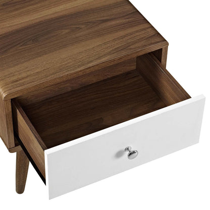 TABLE | CasaFoyer  Transmit Nightstand | Mid-Century Design | White Lacquer Drawer | Ample Storage | Walnut Grain Finish | Tapered Wood Legs | Bedroom/Living Room Essential | casafoyer.myshopify.com