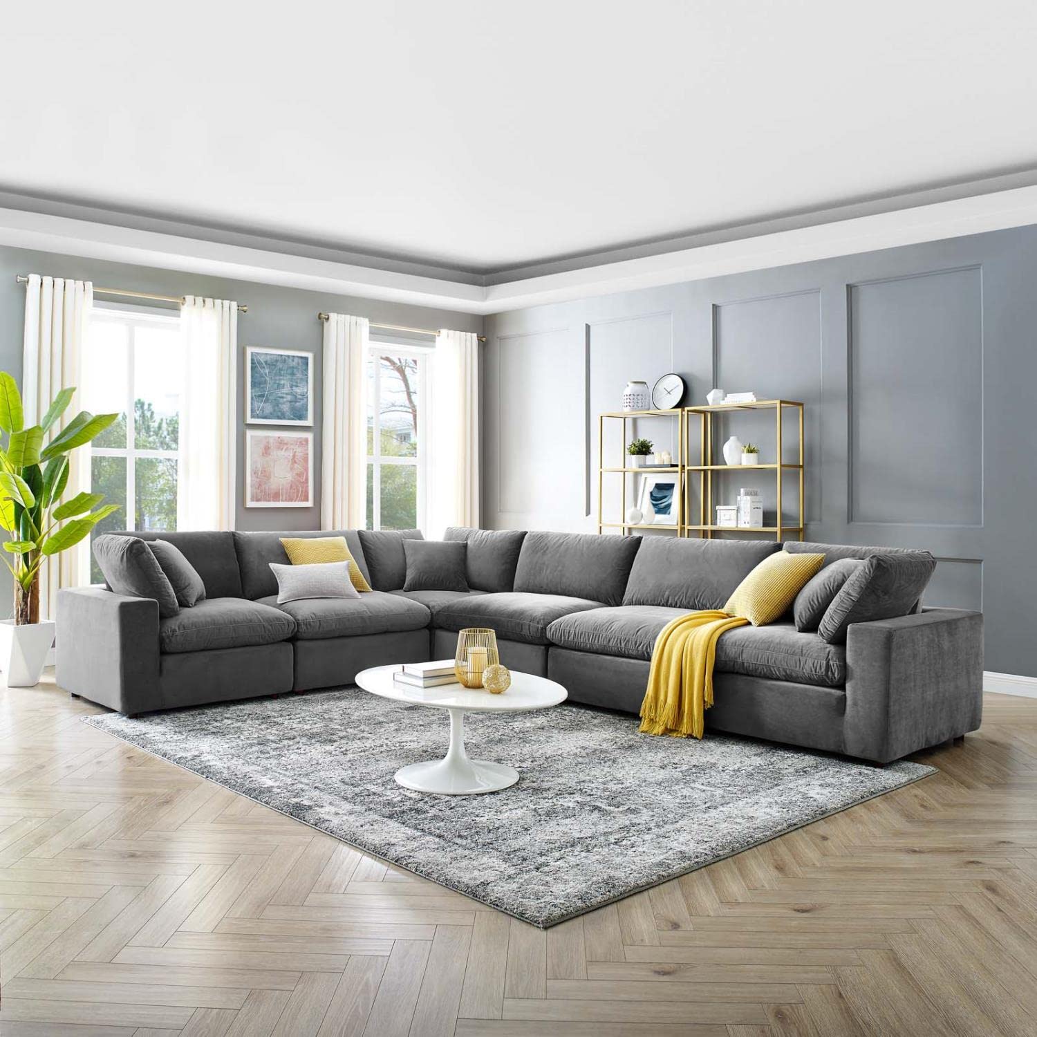 kitchen and dining room sets | CasaFoyer Commix | Luxurious Sectional Sofa | Stain-Resistant Velvet | Foam Padded | Solid Wood Construction | 6-Piece Set | Gray | casafoyer.myshopify.com
