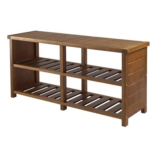BENCH | Ergode Keystone Shoe Bench | Shoe Organizer with Top Seat & Divided Shelves | Teak Finish | 38.43W x 11.81D x 18.27H | 200 lbs Capacity | casafoyer.myshopify.com
