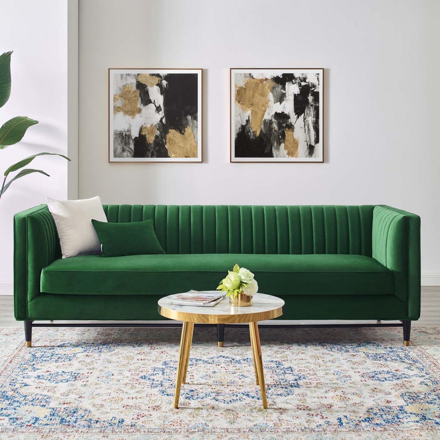 sofas | CasaFoyer Devote Channel Tufted Performance Velvet Sofa | Retro Design | Stain-Resistant | Luxurious Seating | Emerald | casafoyer.myshopify.com