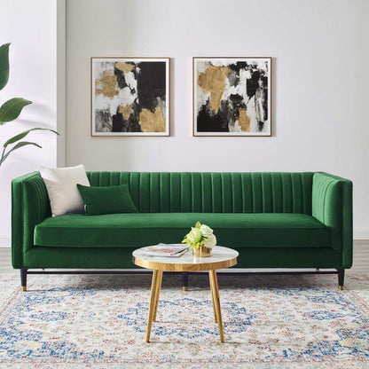 sofas | CasaFoyer Devote Channel Tufted Performance Velvet Sofa | Retro Design | Stain-Resistant | Luxurious Seating | Emerald | casafoyer.myshopify.com