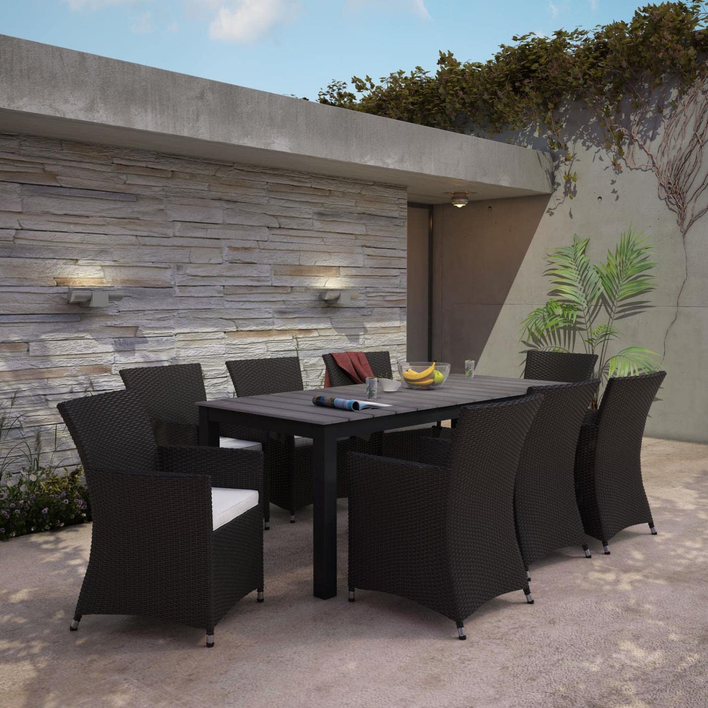 Patio Furniture Sets | Junction Outdoor Patio Dining Furniture Set | 9 Piece | Brown White | Synthetic Rattan | Weather-Resistant | Fully Assembled | casafoyer.myshopify.com