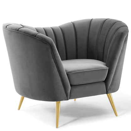 home office desk chairs | CasaFoyer Opportunity Vertical Channel Tufted Curved Performance Velvet Armchair | Glamorous Deco Lounge Accent | Gray | casafoyer.myshopify.com
