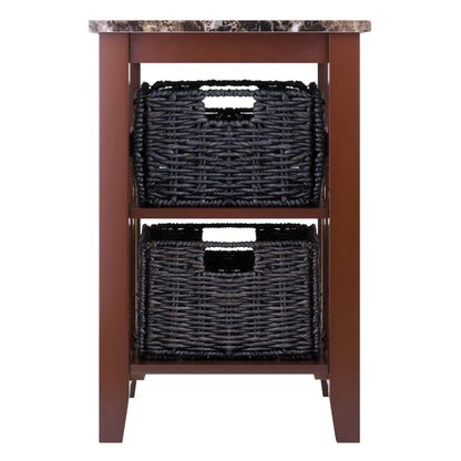TABLE | Ergode Zoey Collection | Solid Wood Side Table | Faux Marble Top | 2 Baskets | Dark Chocolate Finish | 20W x 16.5D x 25H | casafoyer.myshopify.com