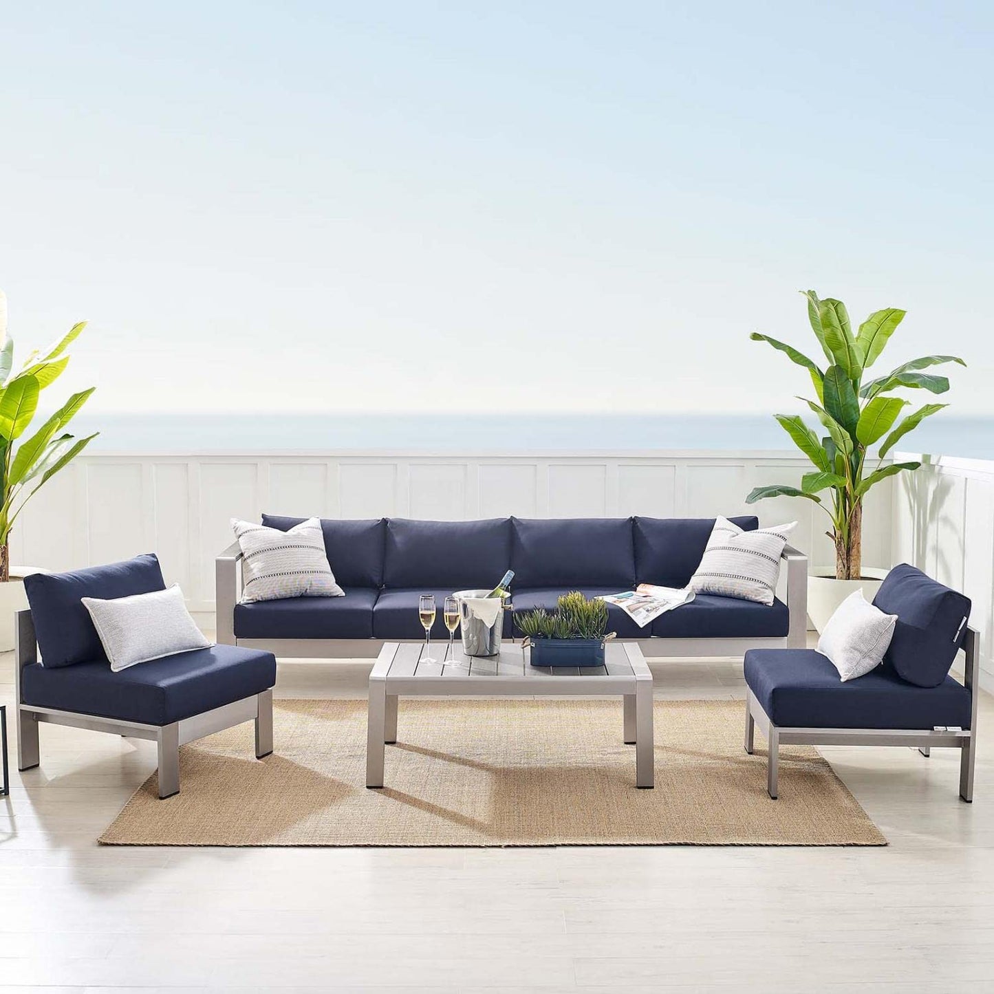 sofas | CasaFoyer Shore Outdoor Patio Aluminum 5 Piece Sectional Sofa Set | Sturdy Anodized Frames | Sunbrella Fabric | Perfect for Casual Gatherings | casafoyer.myshopify.com