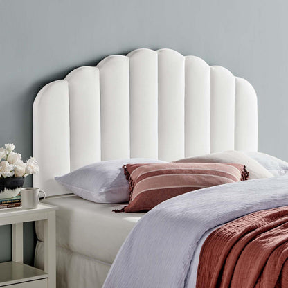 headboards | CasaFoyer Veronique Channel Tufted Scalloped Performance Velvet Full/Queen Headboard | White | casafoyer.myshopify.com