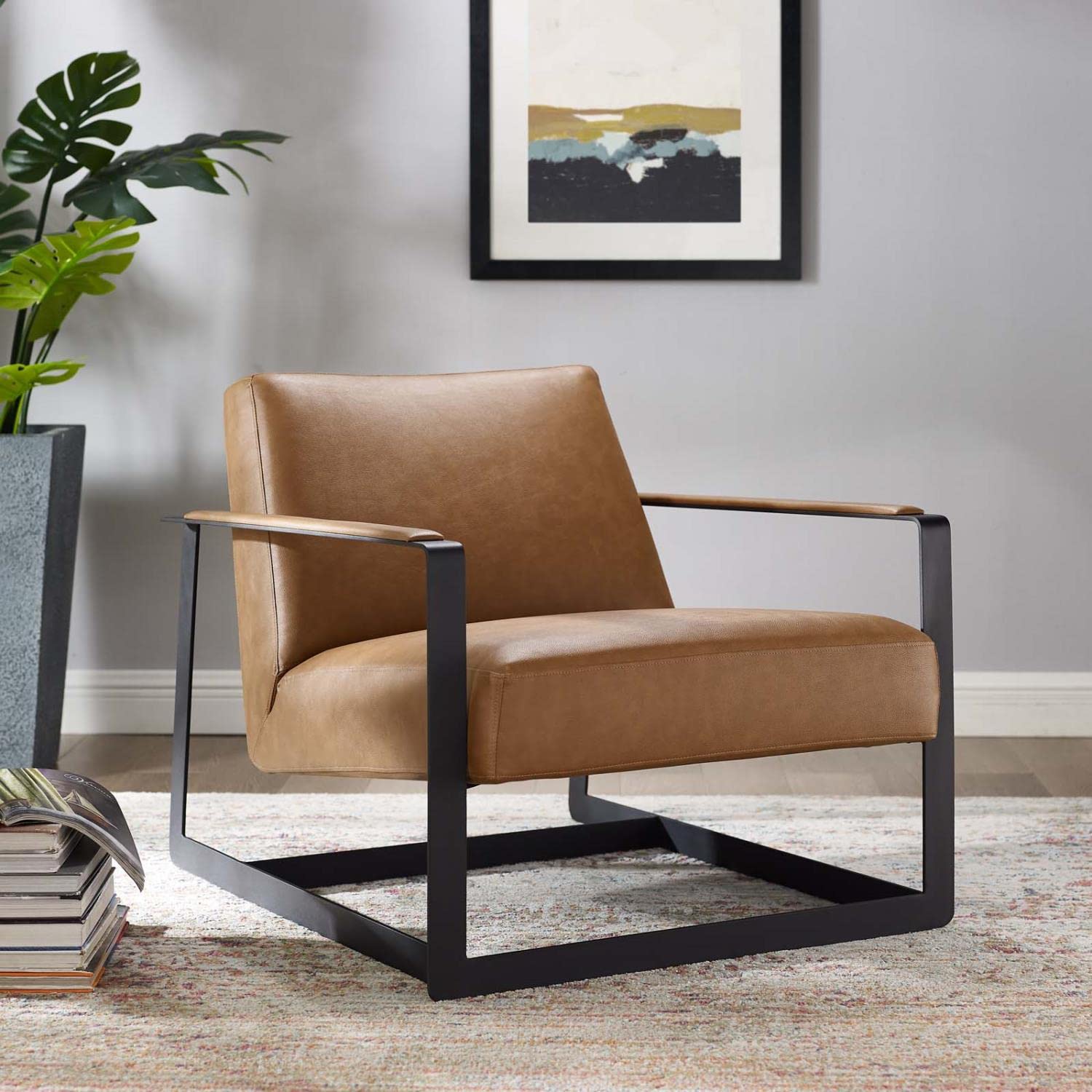 home office desk chairs | CasaFoyer Seg Vegan Leather Accent Chair | Coated Steel Frame | Plush Upholstery | Ideal for Reception Areas & Guest Seating | Durable & Stylish | Tan | casafoyer.myshopify.com
