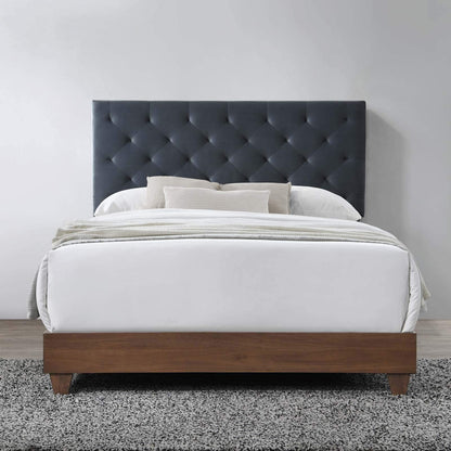 Bed | CasaFoyer Rhiannon Diamond Tufted Performance Velvet Upholstered Queen Bed | Walnut Charcoal | Elegant & Durable | Dual Support Planks | 800 lbs Weight Capacity | casafoyer.myshopify.com
