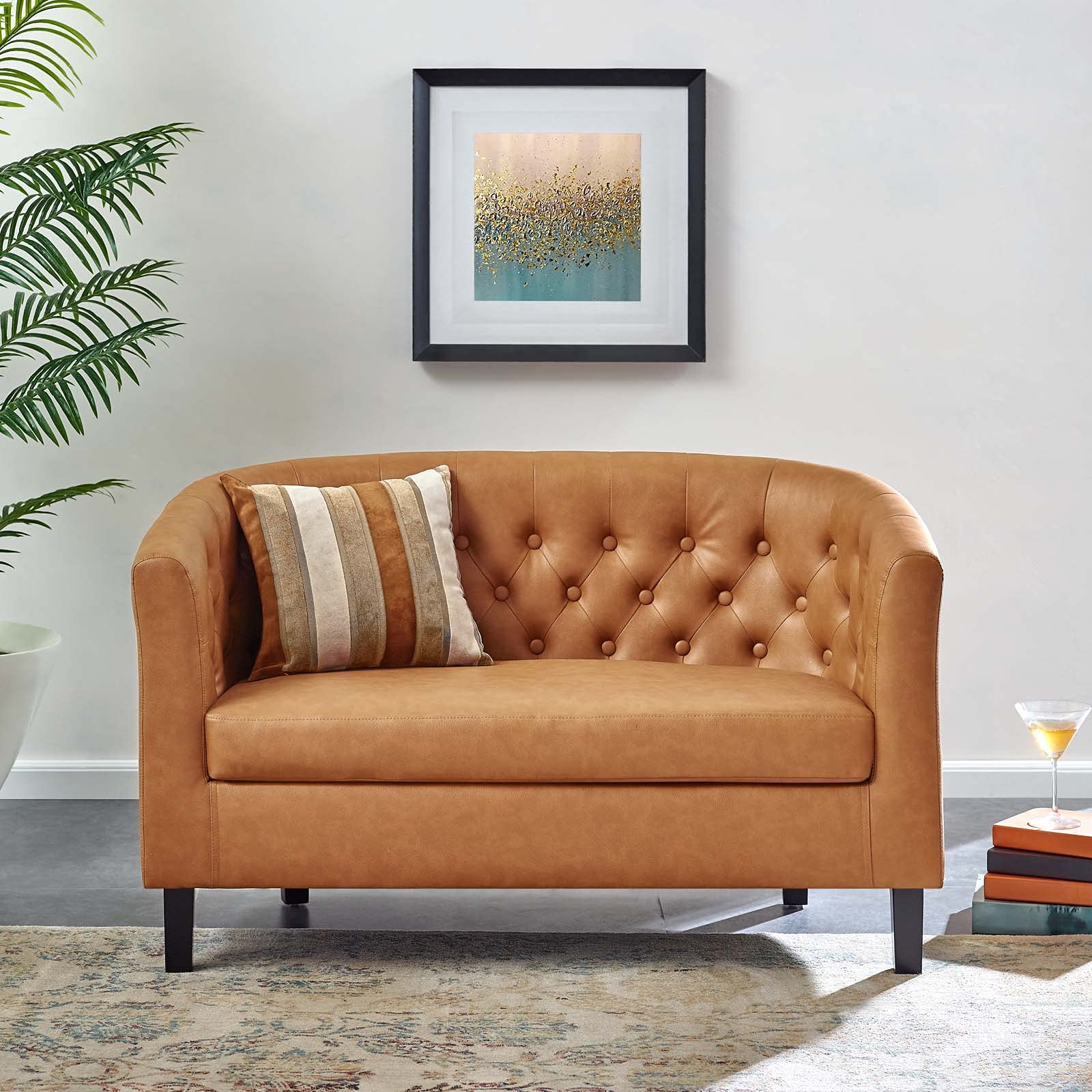 sofas | CasaFoyer Luxury Chesterfield Design Loveseat | Button Tufting | Plush Foam Padding | High-Quality Faux Leather Upholstery | Stylish & Comfortable | Tan | casafoyer.myshopify.com
