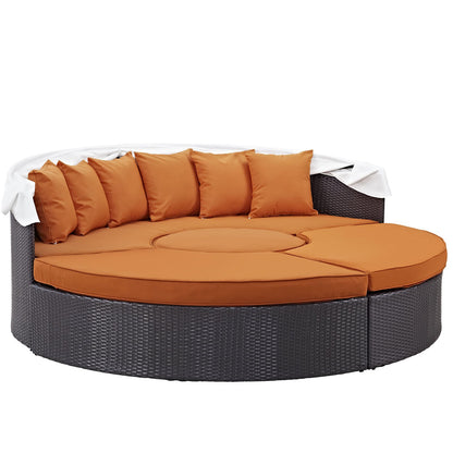 sofas | CasaFoyer Convene Outdoor Sectional Series | Modular Patio Daybed with Canopy | Weather-Resistant Cushions | Espresso Orange | casafoyer.myshopify.com