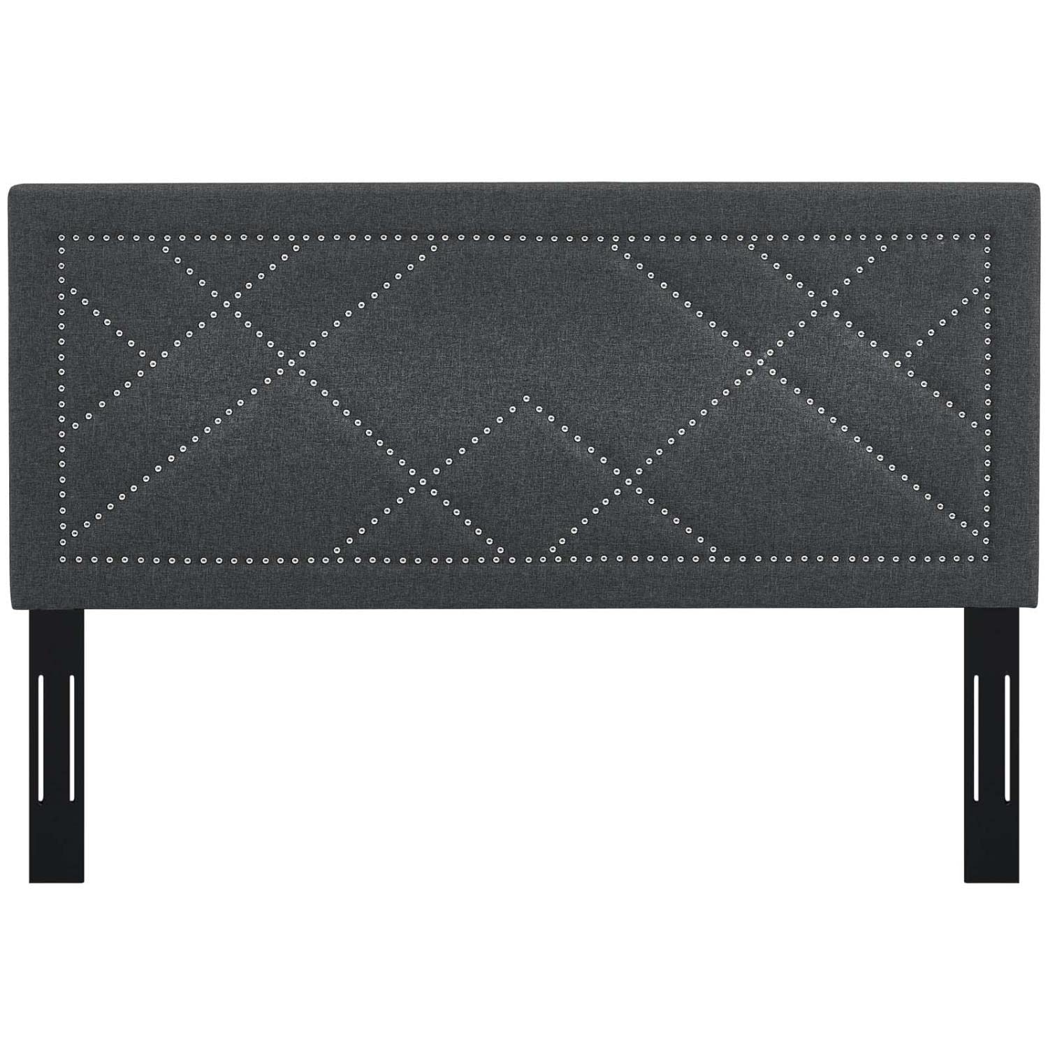 headboards | CasaFoyer Reese Nailhead Full/Queen Headboard | Modern Elegant Design | Adjustable Height | Sturdy Frame | Gray Linen Fabric | casafoyer.myshopify.com