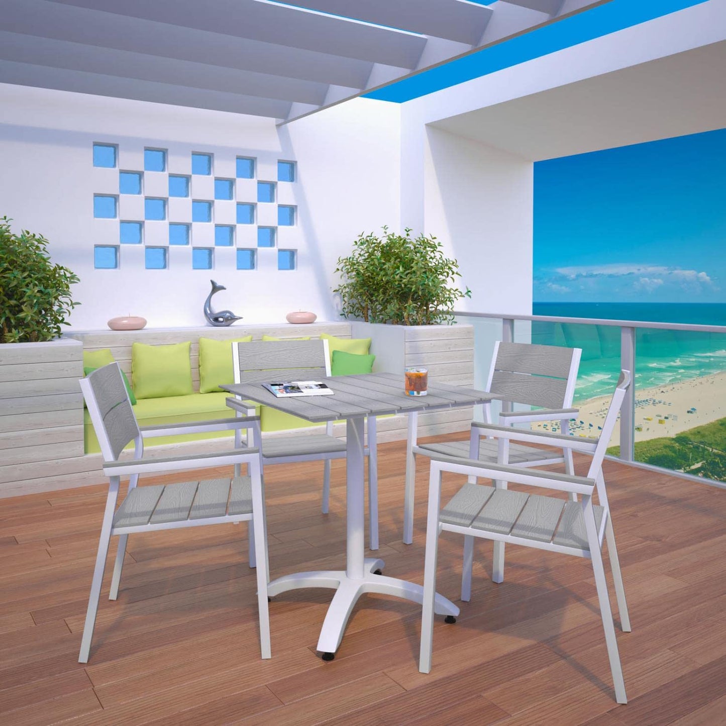 kitchen and dining room sets | CasaFoyer Maine Outdoor Patio Dining Furniture Collection | Synthetic Wood Grain Plank Boards | Aluminum Frame | Ideal for Contemporary Outdoor Dining | Includes 4 Armchairs & 1 Dining Table | casafoyer.myshopify.com