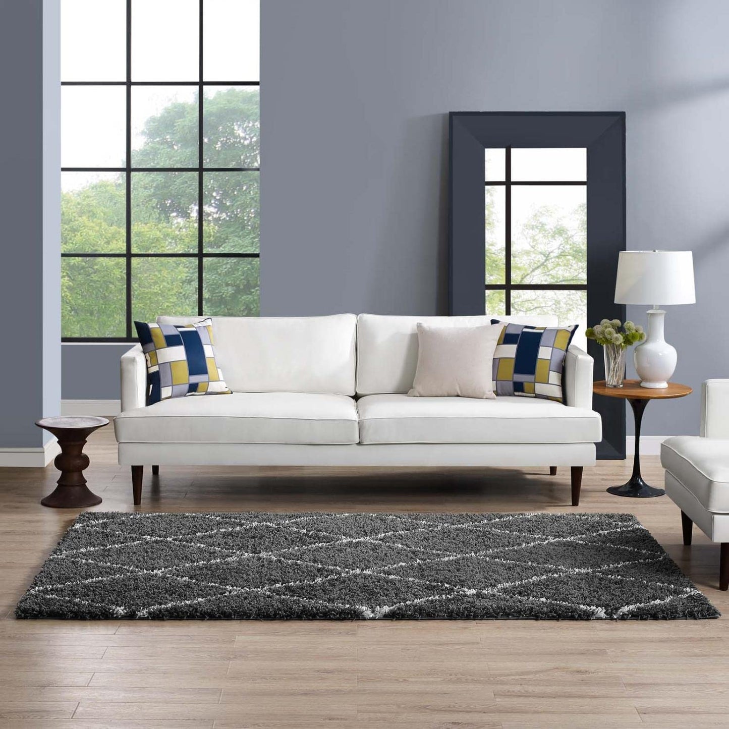 area rugs | CasaFoyer  Toryn Diamond Trellis Shag Area Rug | Dark Gray/Ivory | 5x8 ft | Durable Polypropylene | Non-Shedding | High Density | Easy to Clean | Safe for Kids/Pets | Enhance Your Home | casafoyer.myshopify.com