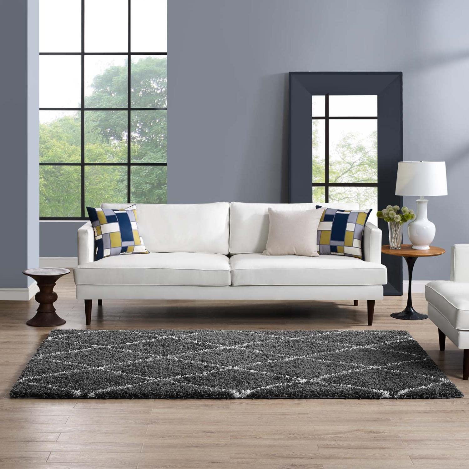 area rugs | CasaFoyer  Toryn Diamond Trellis Shag Area Rug | Dark Gray/Ivory | 5x8 ft | Durable Polypropylene | Non-Shedding | High Density | Easy to Clean | Safe for Kids/Pets | Enhance Your Home | casafoyer.myshopify.com