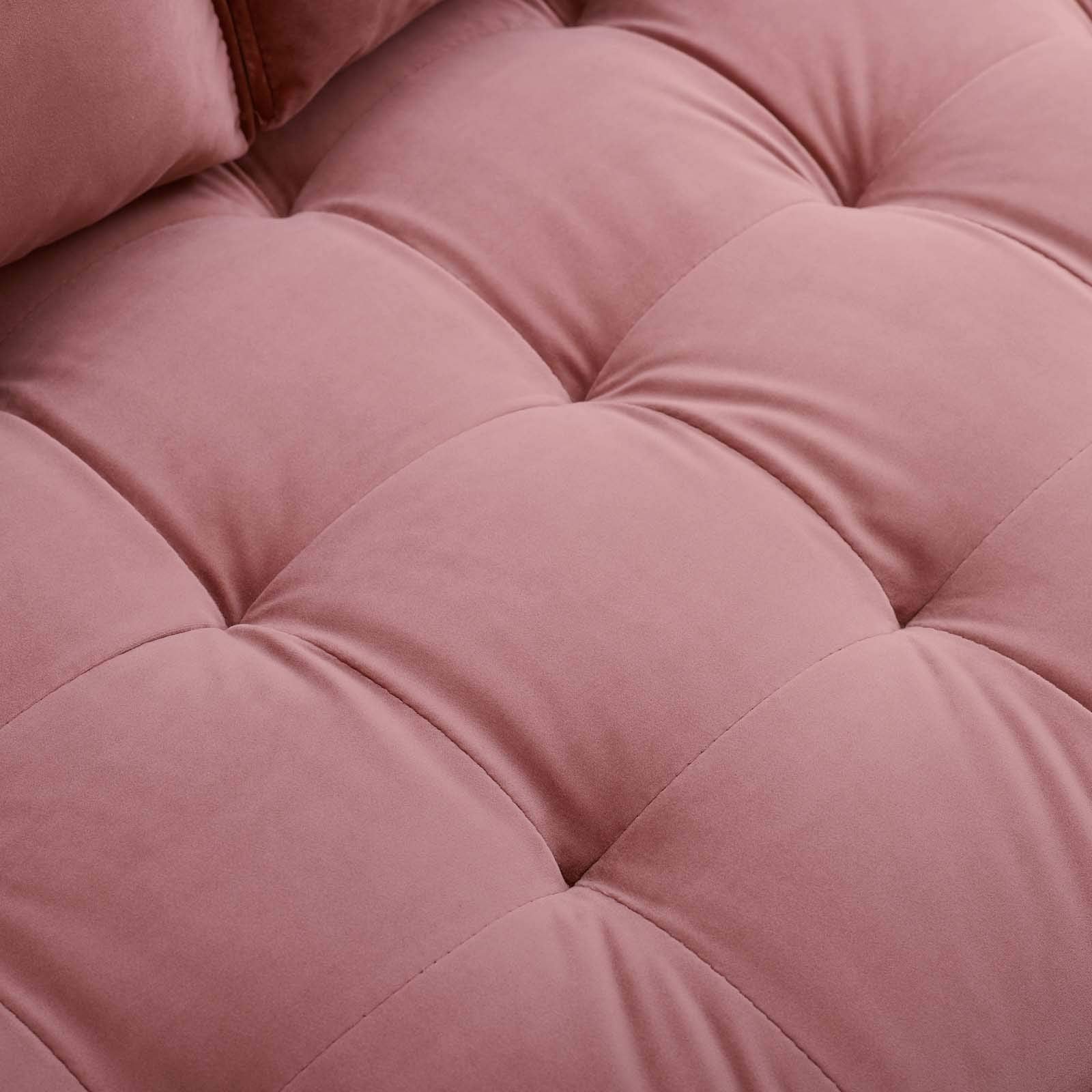 sofas | CasaFoyer Valour Performance Velvet Sofa | Timeless Elegance, Modern Convenience | Biscuit Tufting, Bolster Pillows | Stain-Resistant, Dense Foam Padding | Innerspring Pocket Coils | Walnut Legs | Easy Assembly | Dusty Rose | casafoyer.myshopify.com