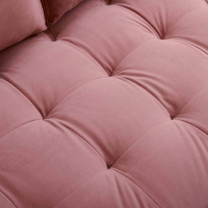 sofas | CasaFoyer Valour Performance Velvet Sofa | Timeless Elegance, Modern Convenience | Biscuit Tufting, Bolster Pillows | Stain-Resistant, Dense Foam Padding | Innerspring Pocket Coils | Walnut Legs | Easy Assembly | Dusty Rose | casafoyer.myshopify.com