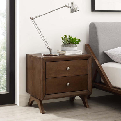 TABLE | CasaFoyer Providence Retro Style Nightstand or End Table | Solid Wood Construction | Mid-Century Design | 2 Drawers for Ample Storage | Walnut Finish | casafoyer.myshopify.com