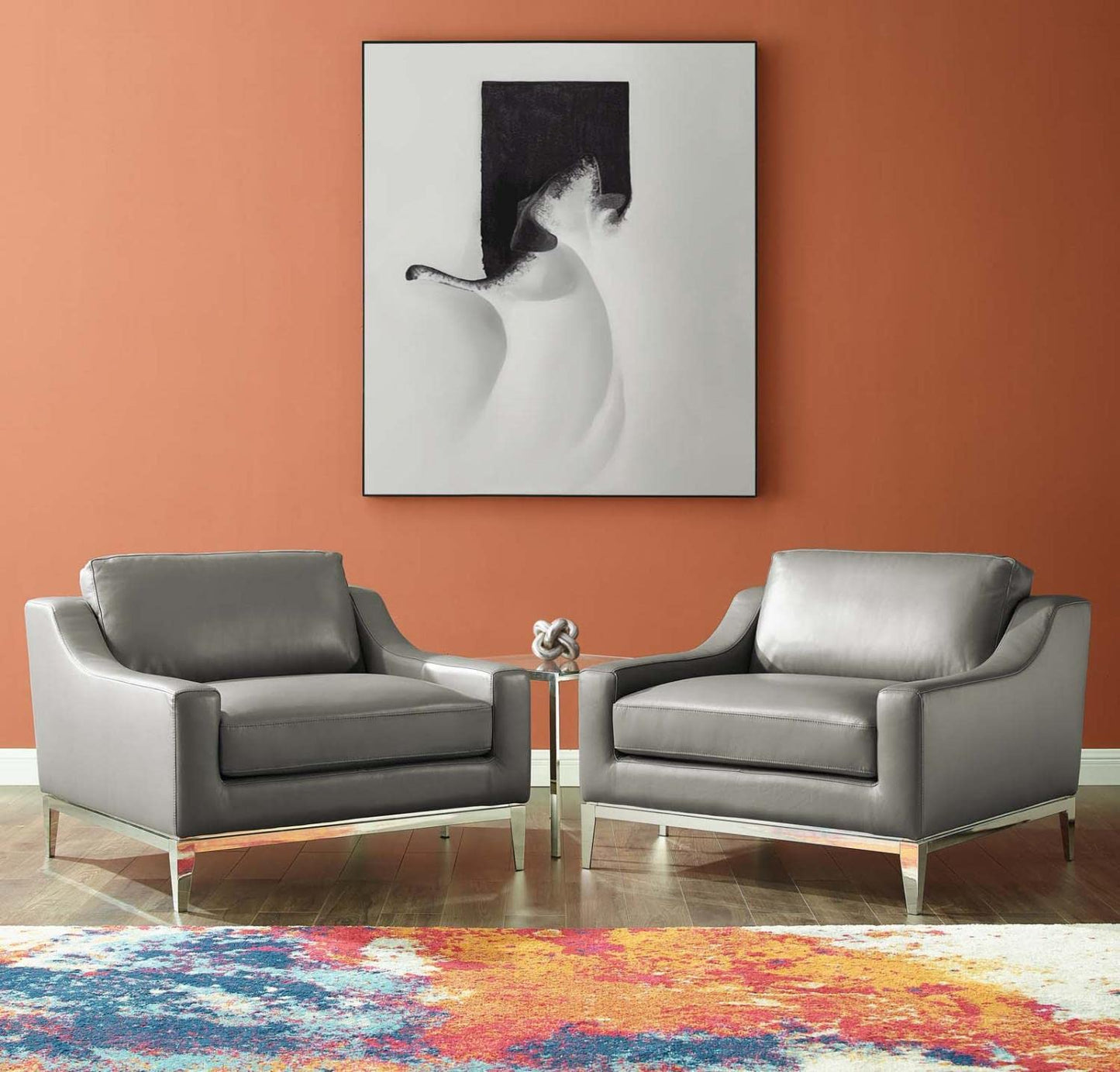 home office desk chairs | CasaFoyer Harness Leather Armchair Set of 2 | Soft Upholstery | Foam Cushion | Stainless Steel Frame | Modern & Timeless Design | Gray | casafoyer.myshopify.com