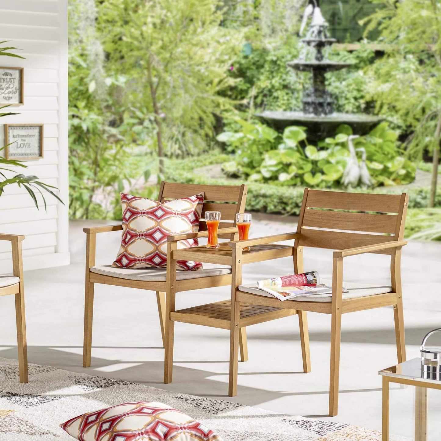 patio bistro sets | CasaFoyer Viewscape Outdoor Patio Jack and Jill Chair Set | FSC Certified Ash Wood | Rustic Cabin Design | All-Weather Cushions | 331 lb Weight Capacity | casafoyer.myshopify.com