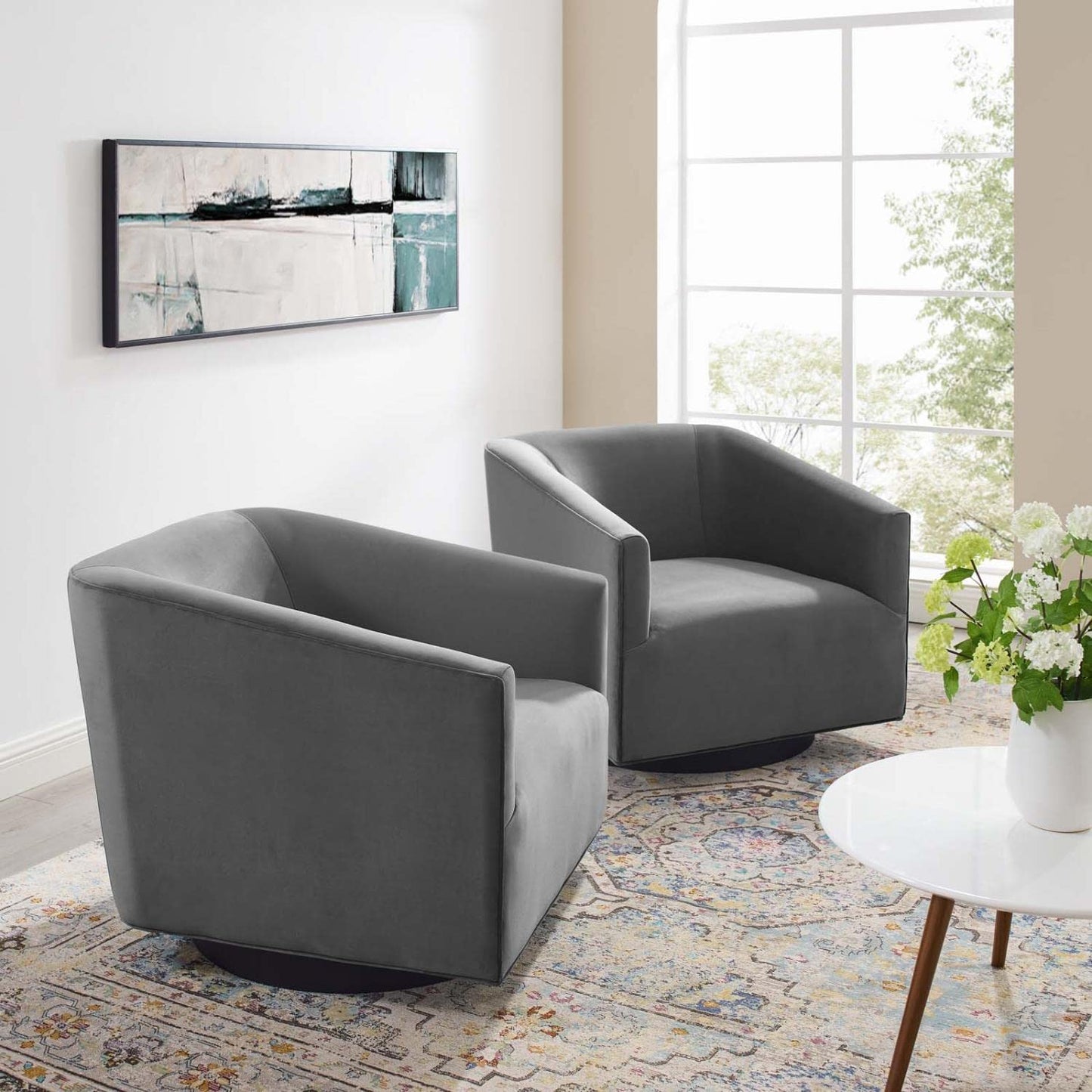 home office desk chairs | CasaFoyer Twist Accent Lounge Swivel Chair Set of 2 | Plush Velvet Upholstery | Barrel Back Design | 360-Degree Swivel Base | Gray | casafoyer.myshopify.com