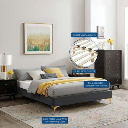 bed frames | CasaFoyer Sutton Performance Velvet Full Bed Frame | Stain-Resistant | No Box Spring Needed | Gold Metal Legs | 800 lbs Weight Capacity | casafoyer.myshopify.com