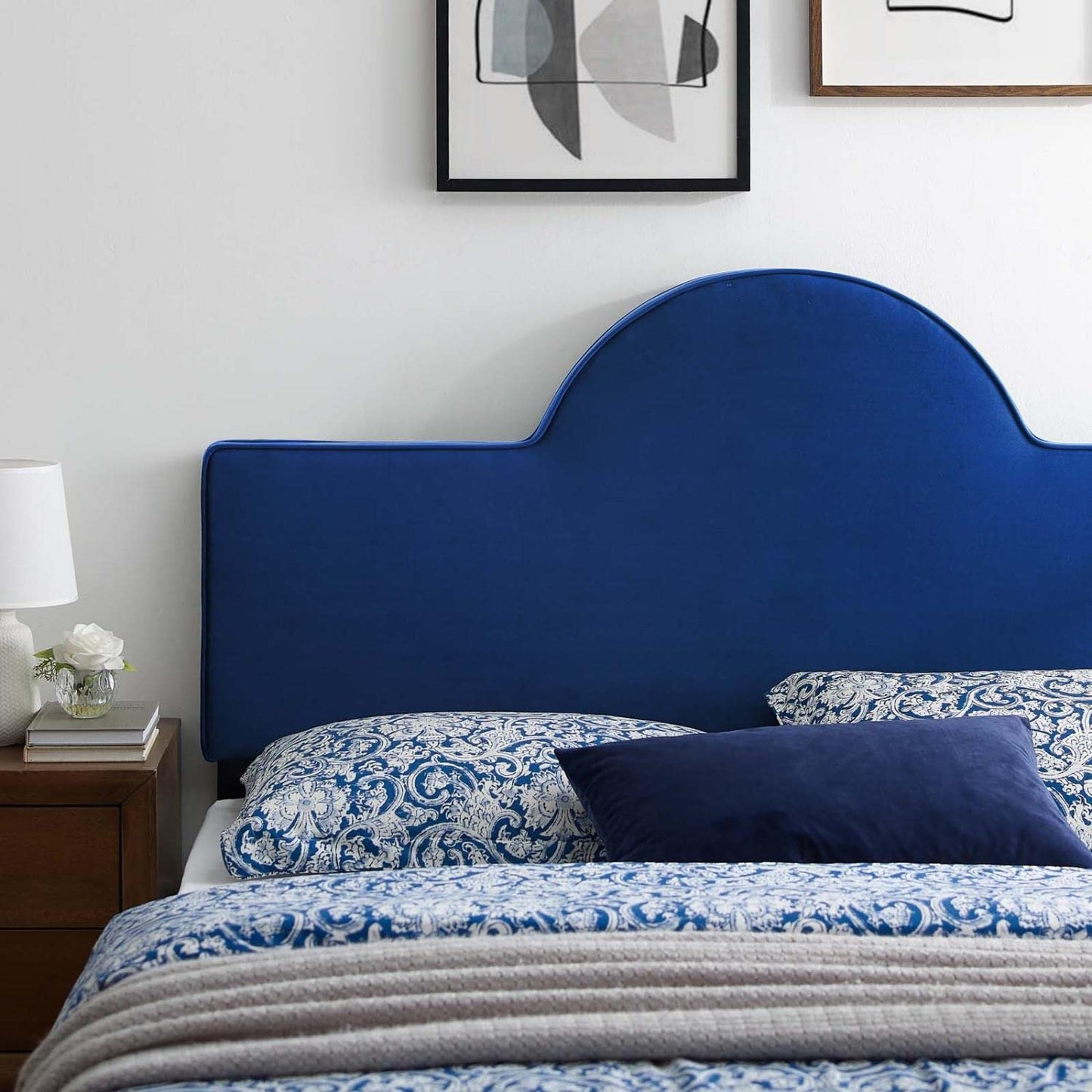 Bed | CasaFoyer Dawn Performance Velvet Full/Queen Headboard | Elegant Arching Silhouette | Stain-Resistant Upholstery | Plush Foam Padding | Adjustable Height | Compatible with Queen/Full Bed Frames | casafoyer.myshopify.com