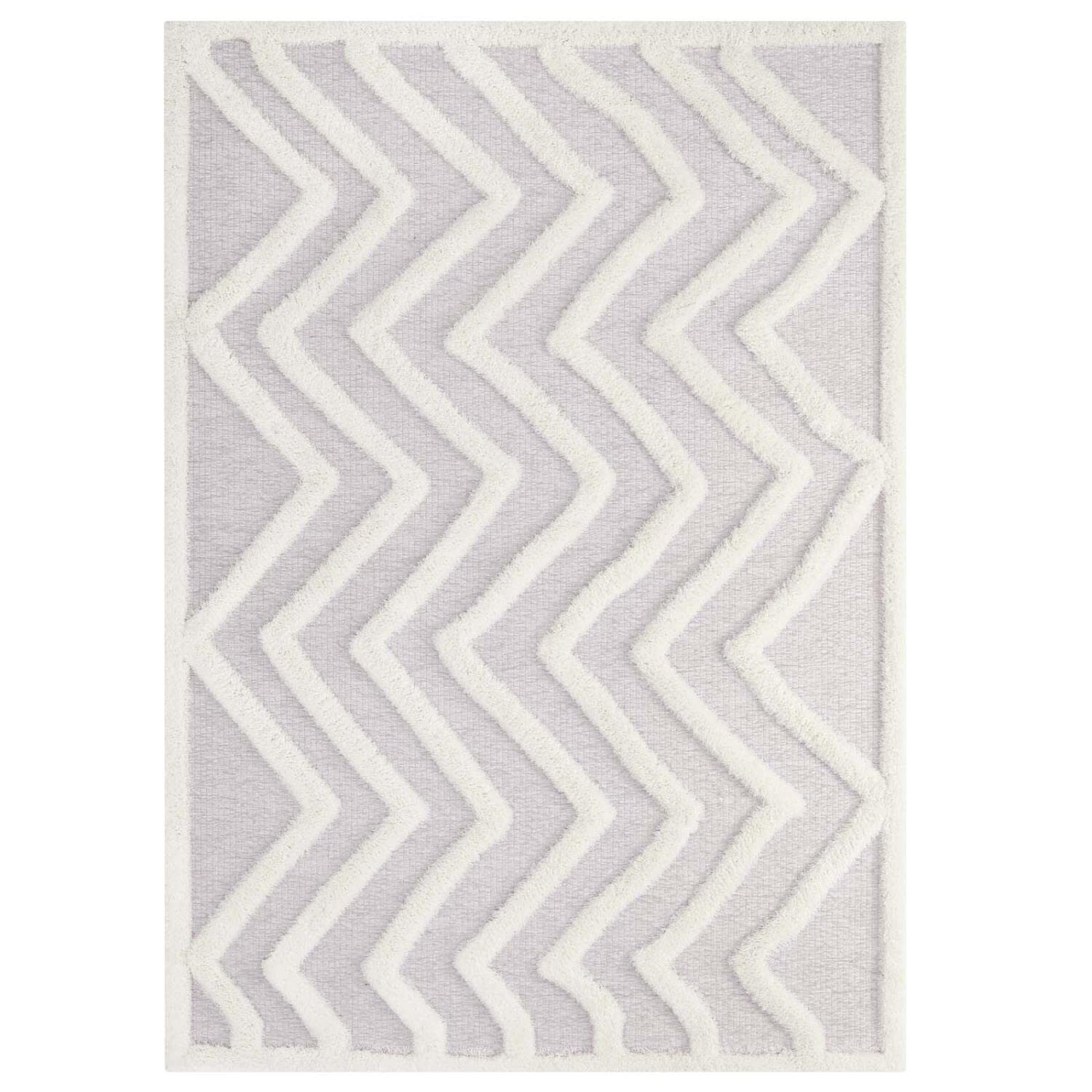 Carpet & Rugs | CasaFoyer Pathway Abstract Chevron 5x8 Shag Area Rug | Elegant Ivory & Light Gray Design | Luxurious Polyester & Chenille Blend | Durable & Family-Friendly | Perfect for Living Room, Bedroom, or Family Room | Easy to Clean & Maintain | Includes One Rug | casafoyer.myshopify.com