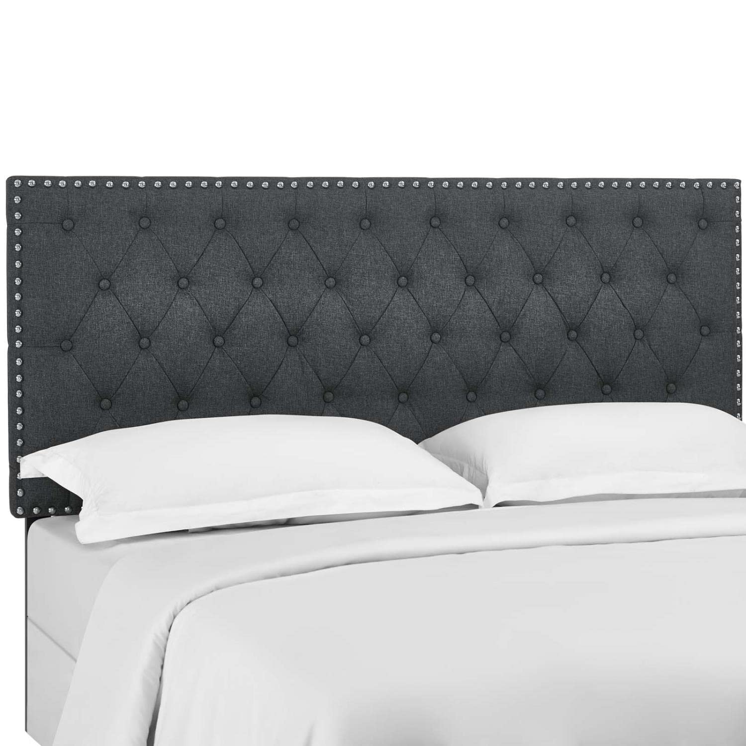 Bed | CasaFoyer Helena Tufted Full/Queen Headboard | Elegant Linen Fabric | Adjustable Height | Nailhead Trim & Button-Tufting | Gray | casafoyer.myshopify.com