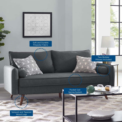 sofas | CasaFoyer Revive Upholstered Fabric Sofa | Comfortable & Stylish Gray | Bolster Pillows & Splayed Wood Legs | Hassle-Free Shipping | Perfect for Home or Apartment | casafoyer.myshopify.com