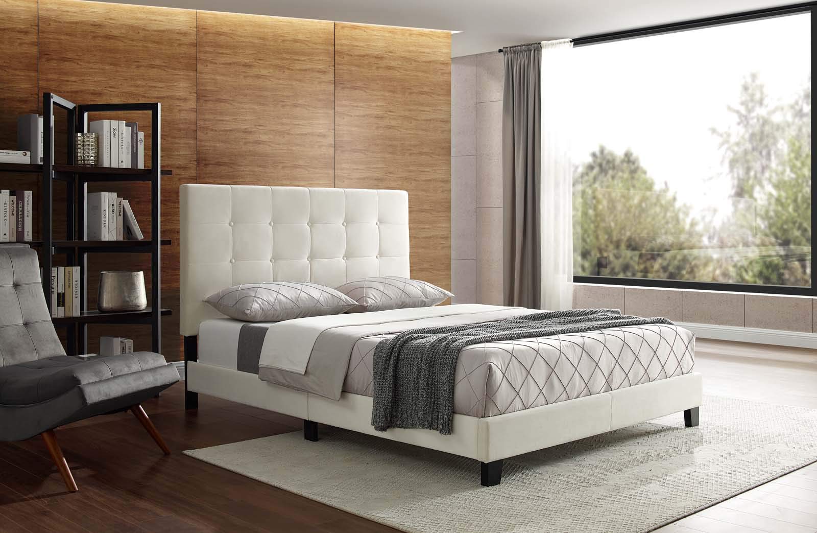 Bed | CasaFoyer Melanie Queen Platform Bed | Sleek Design | Button Tufting | Stain-Resistant Velvet | Wood Frame | No Box Spring Needed | Ivory | casafoyer.myshopify.com