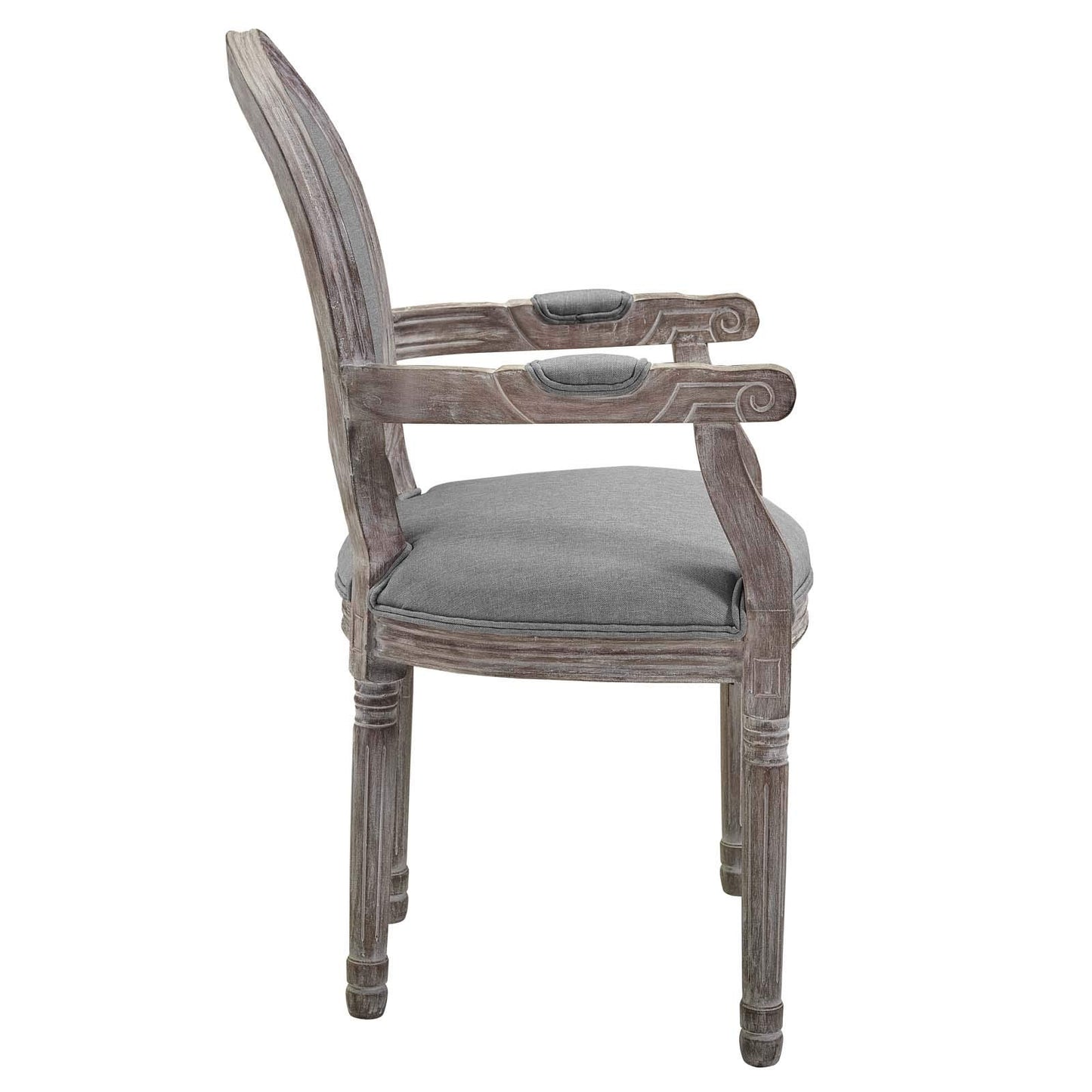 home office desk chairs | CasaFoyer Emanate Dining Armchair Set | Fluted Wood Frame | Upholstered Fabric Seat | Vintage French Aesthetic | Set of 2 | Light Gray | casafoyer.myshopify.com