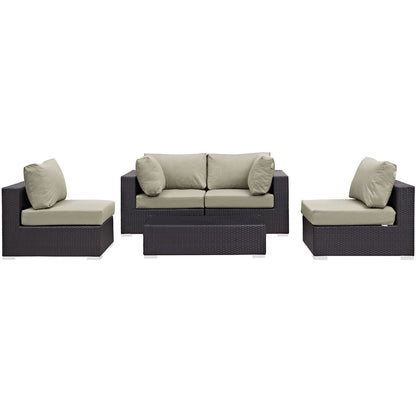 kitchen and dining room sets | CasaFoyer Convene Outdoor Sectional Set | Durable Rattan Weave | Weather-Resistant Cushions | 5 Piece Patio Sofa Set with Coffee Table | Espresso Beige | casafoyer.myshopify.com
